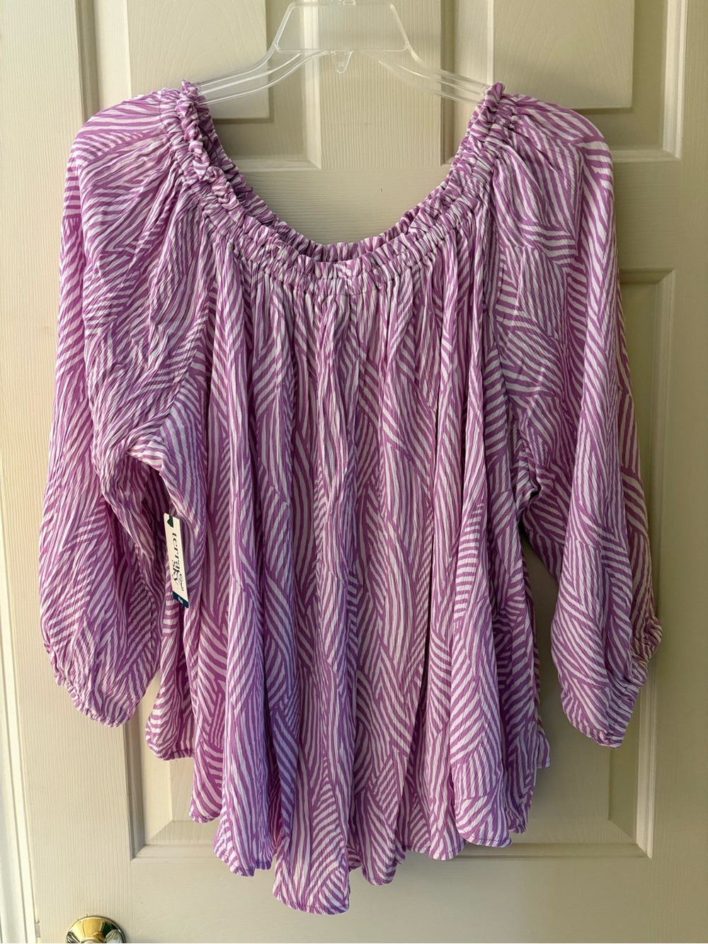 Terra & Sky Size 1x Lavender Patterned Blouse, NWT